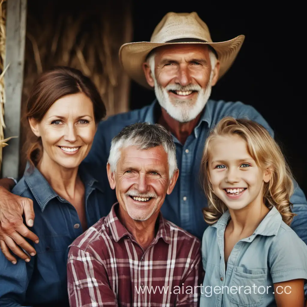 счастливая семья фермеров, портрет 