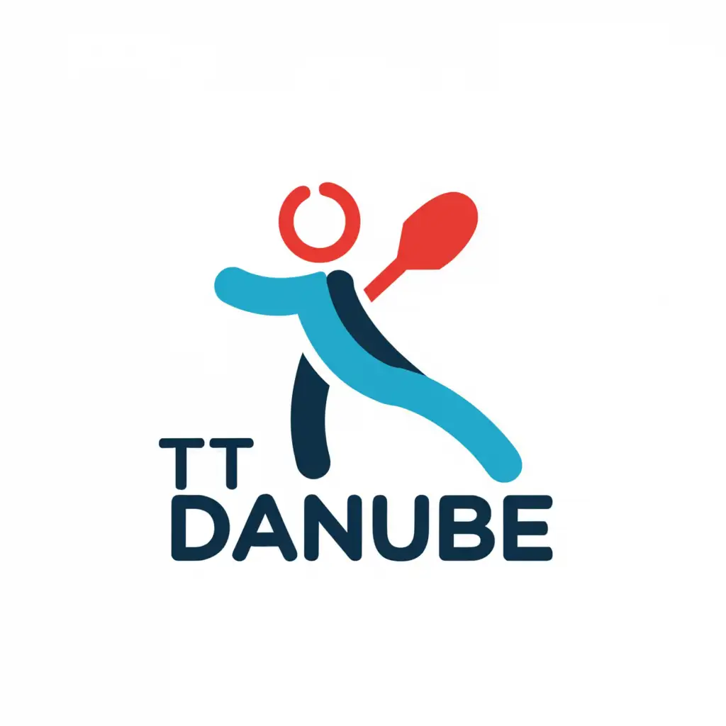 a logo design,with the text "TT Danube", main symbol:Table tennis racket
Stick figure
Child
Abstract
,complex,be used in Sports Fitness industry,clear background
