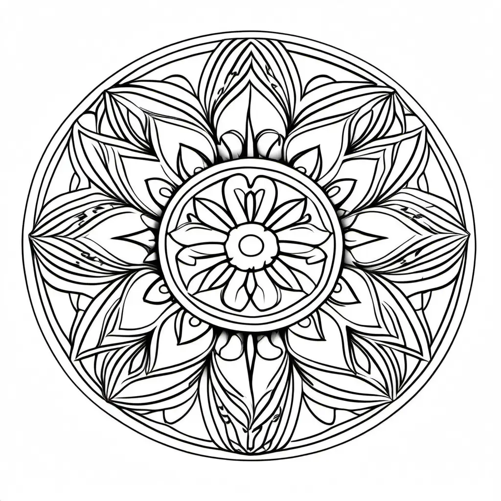 draw mandala art, Coloring Page, black and white, line art, white background, Simplicity, Ample White Space. The background of the coloring page is plain white to make it easy for young children to color within the lines. The outlines of all the subjects are easy to distinguish, making it simple for kids to color without too much difficulty