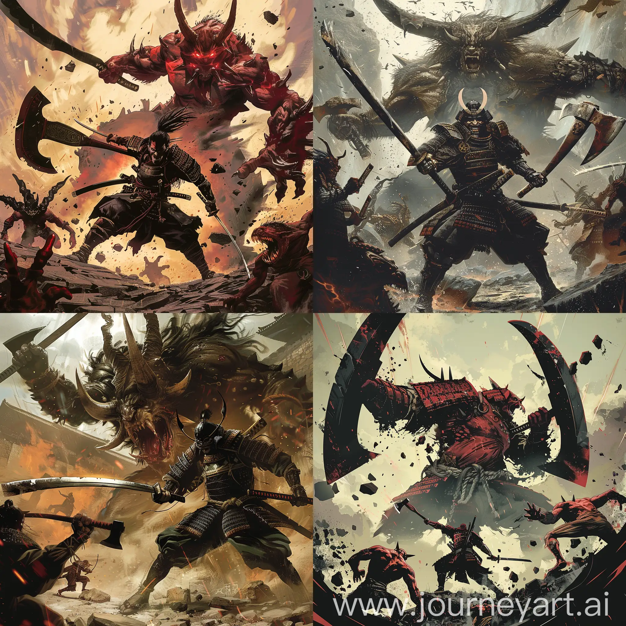 Super-Samurai-Battling-Giant-AxeWielding-Demons