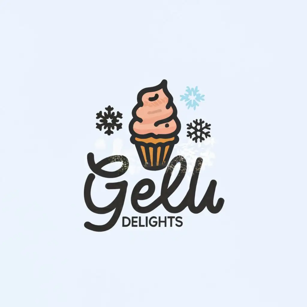 a logo design,with the text 'gelu delights', main symbol:frost   snow flakes  