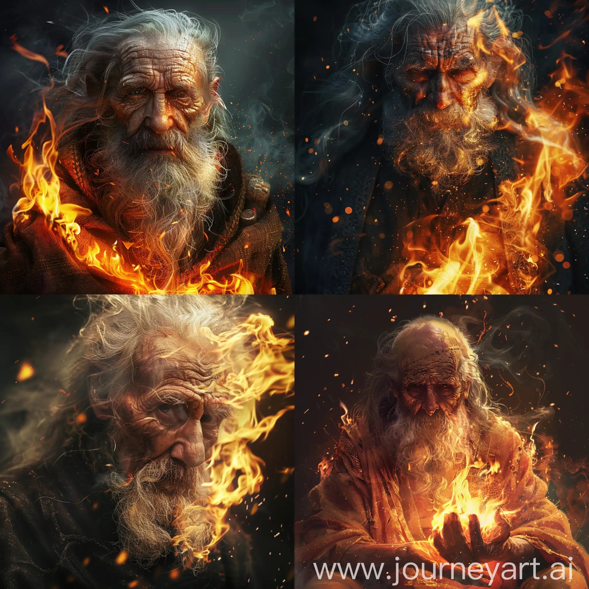 Elderly-Man-Holding-a-Torch-in-Darkness