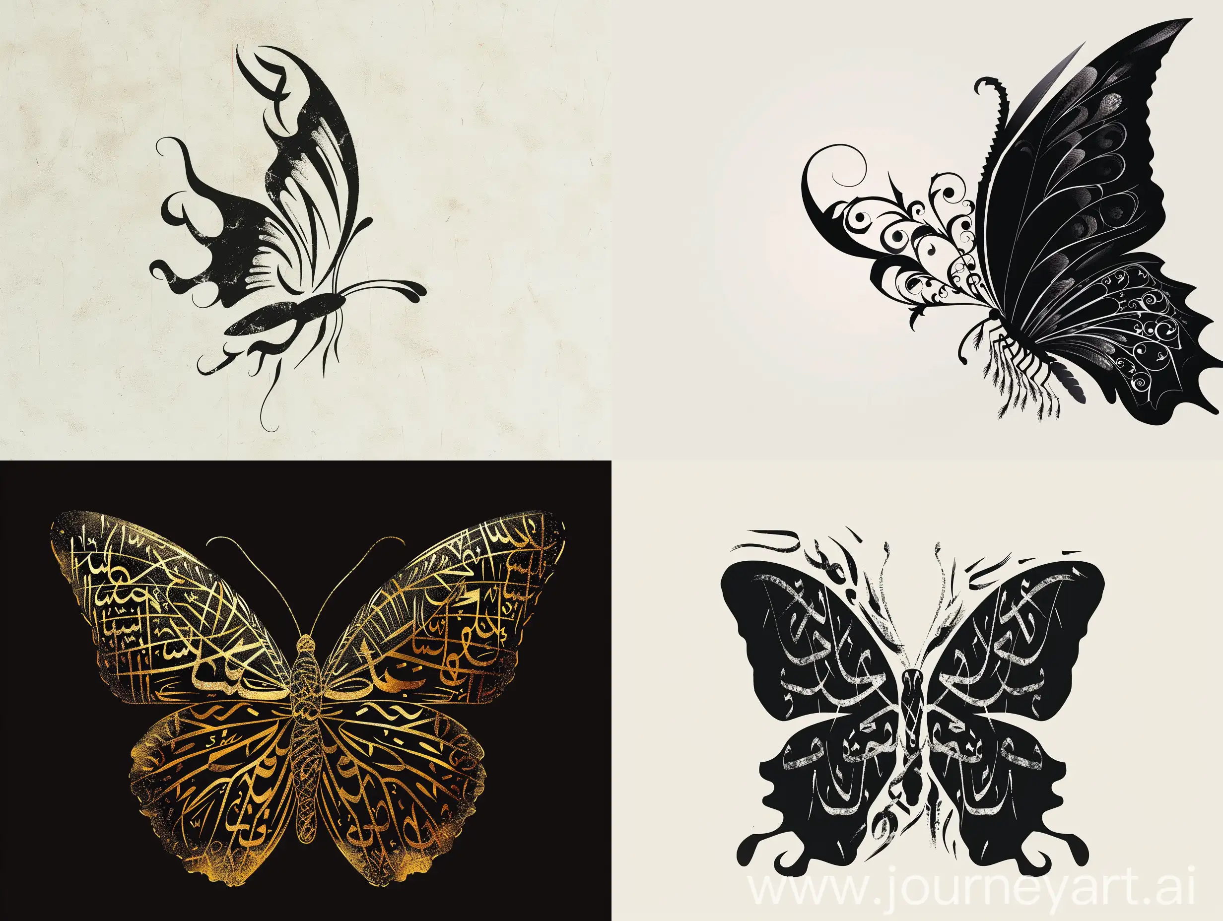 Calligraphic-Butterfly-Logo-Design-with-Silhouette-in-Thick-Lines