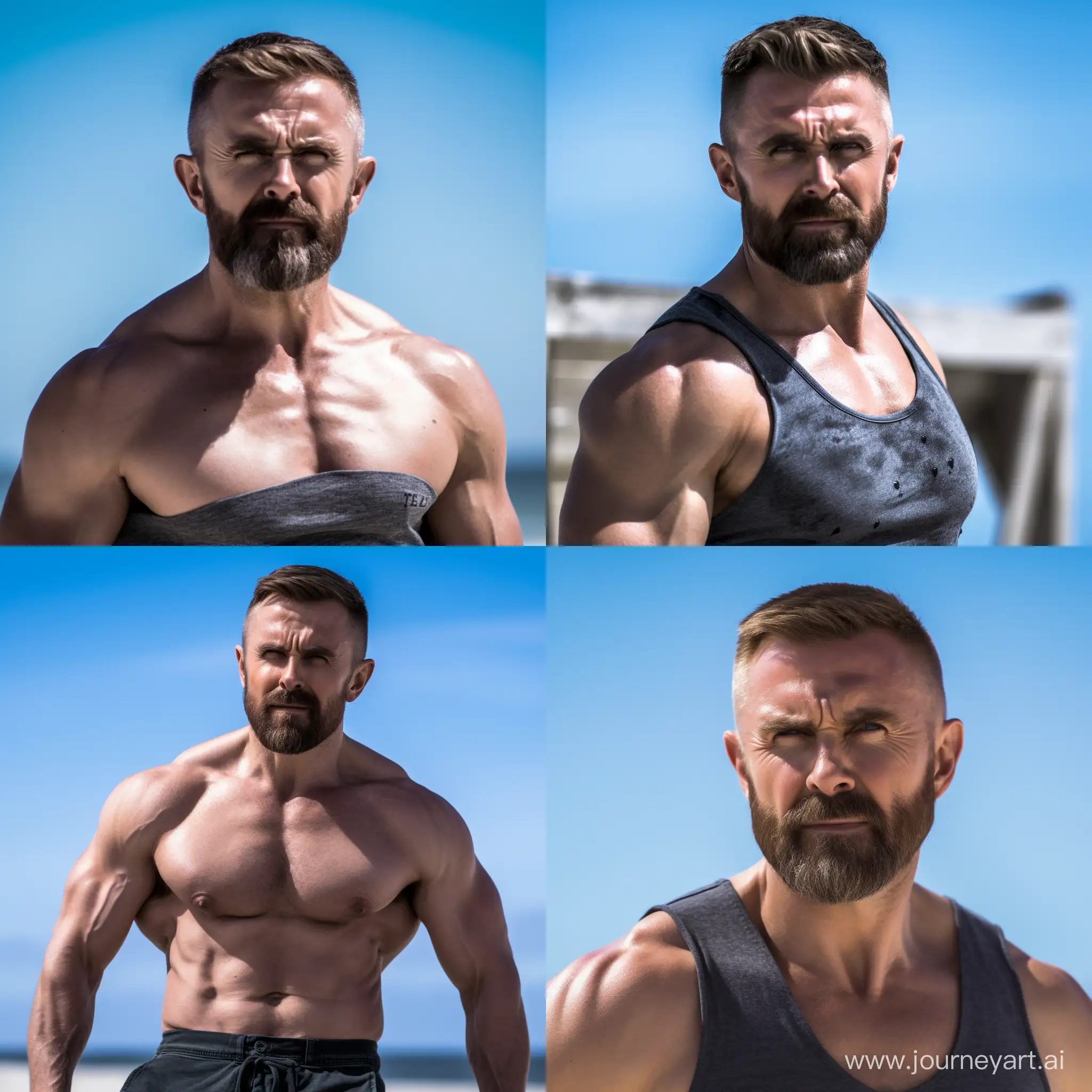 Gary-Barlow-Shirtless-Beach-Portrait-Muscular-Physique-and-Intense-Gaze