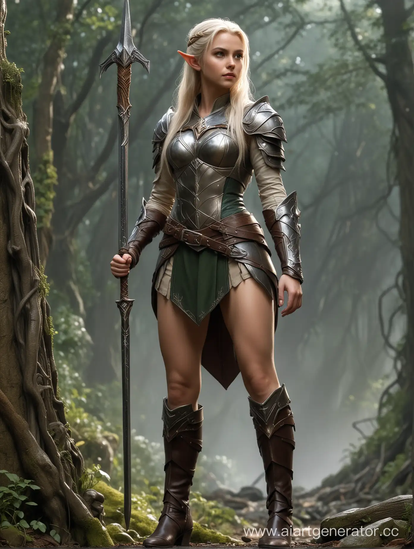 Elven-Warrior-Maiden-Poses-in-Armor-and-Skirt-Lord-of-the-Rings-Inspired-Art