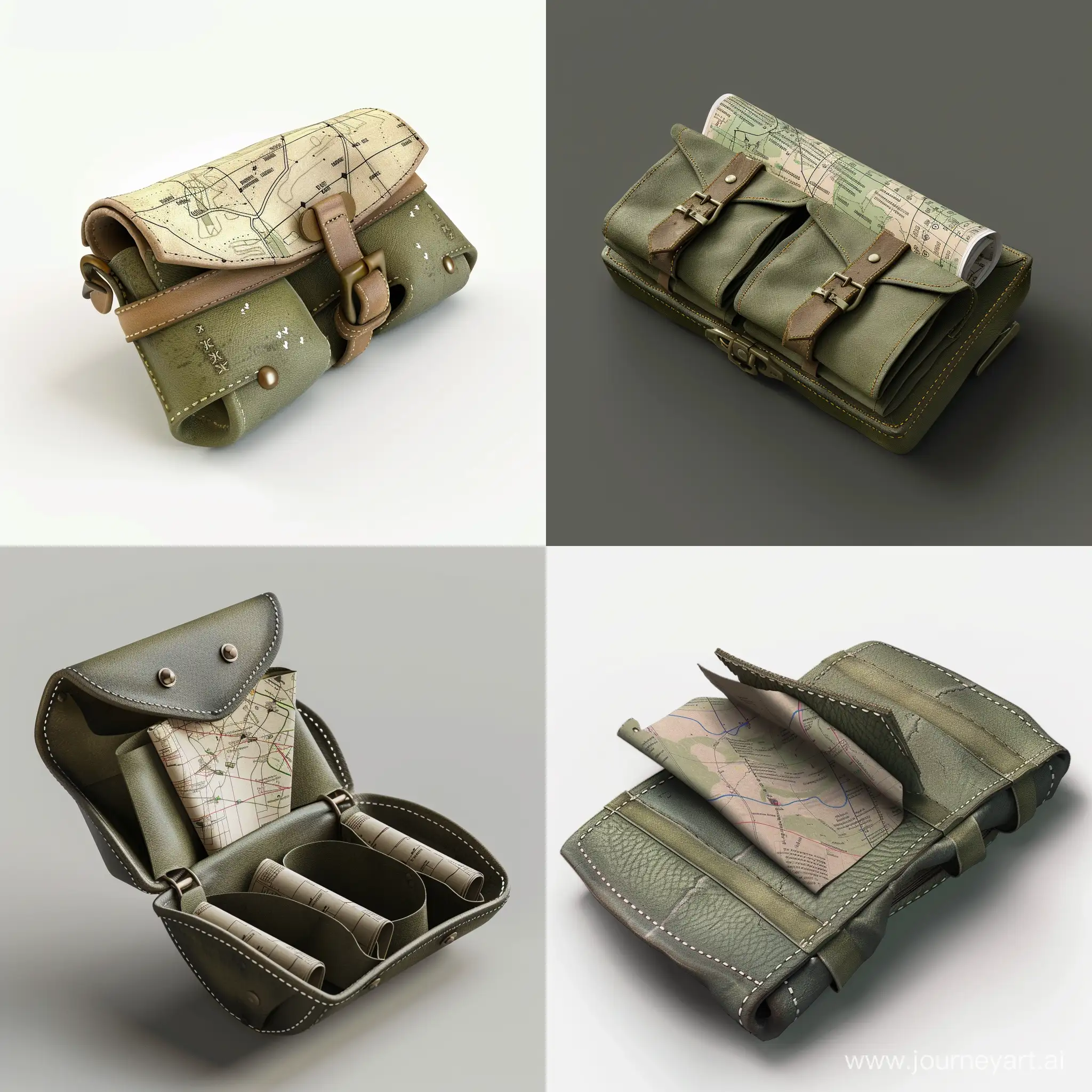 Isometric-Military-Mapping-Kit-in-Leather-Pouch-Realistic-3D-Render