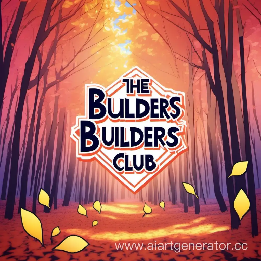 На фоне осеннего леса надпись Builders, стиль изображения как у логотипа игры Doki Doki Literature club plus