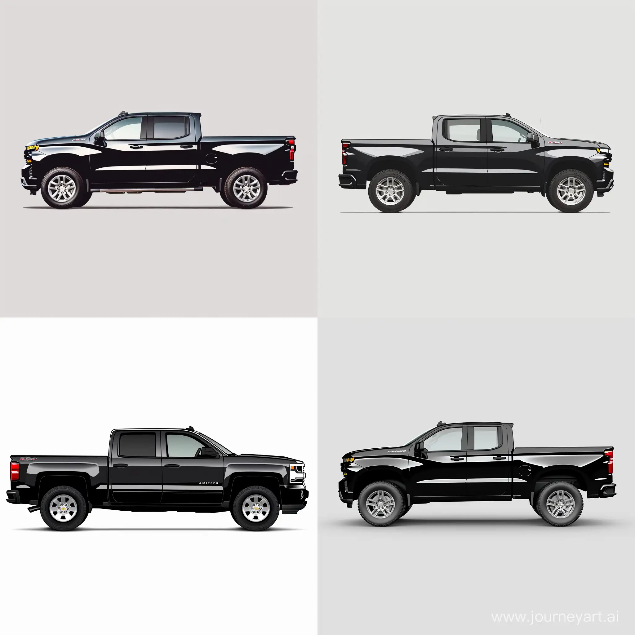 Sleek-Black-Chevrolet-Silverado-2D-Illustration-with-Silver-Rim