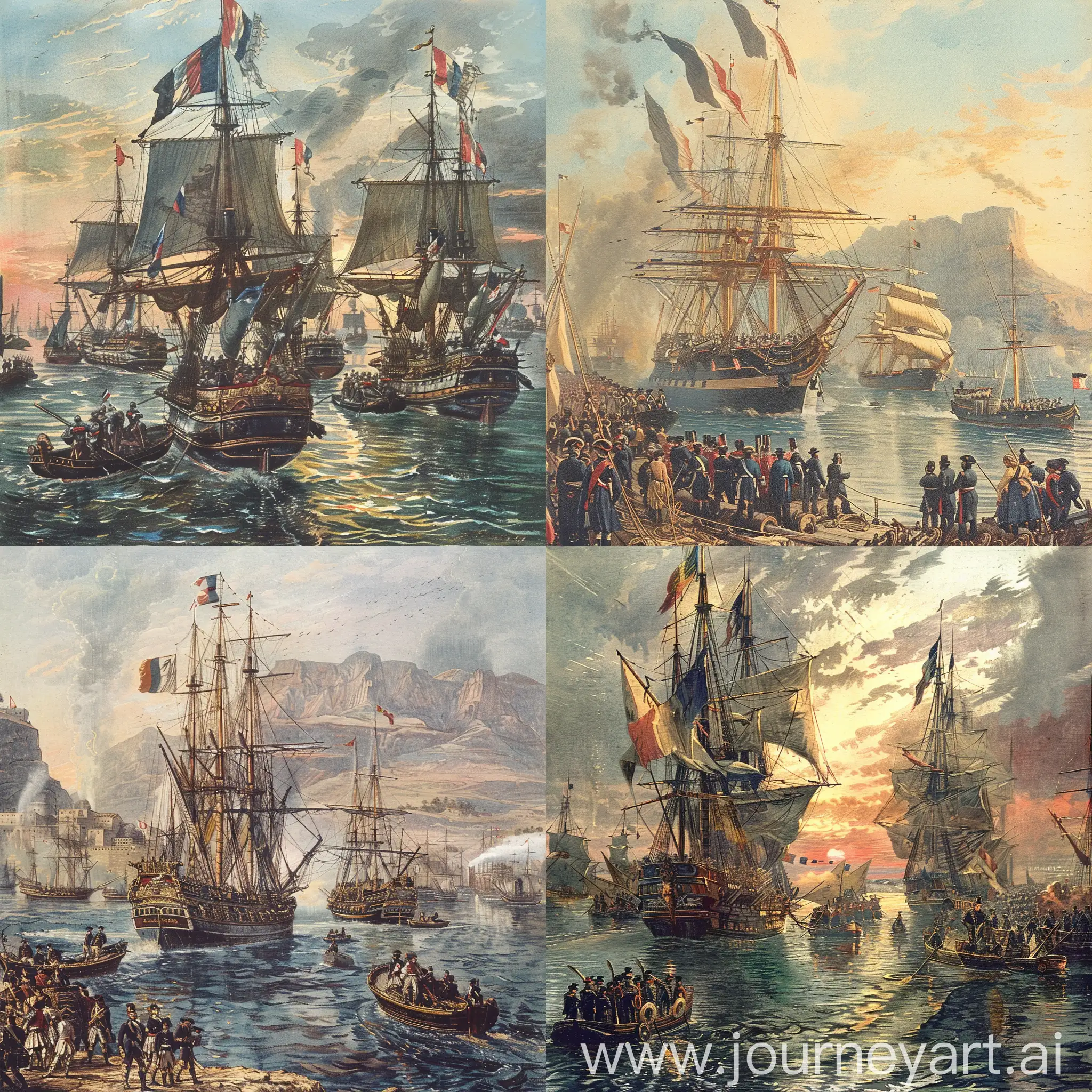 الاسطول البحري الفرنسي بقياده نابليون بونابرت في طريقة الي مصر 