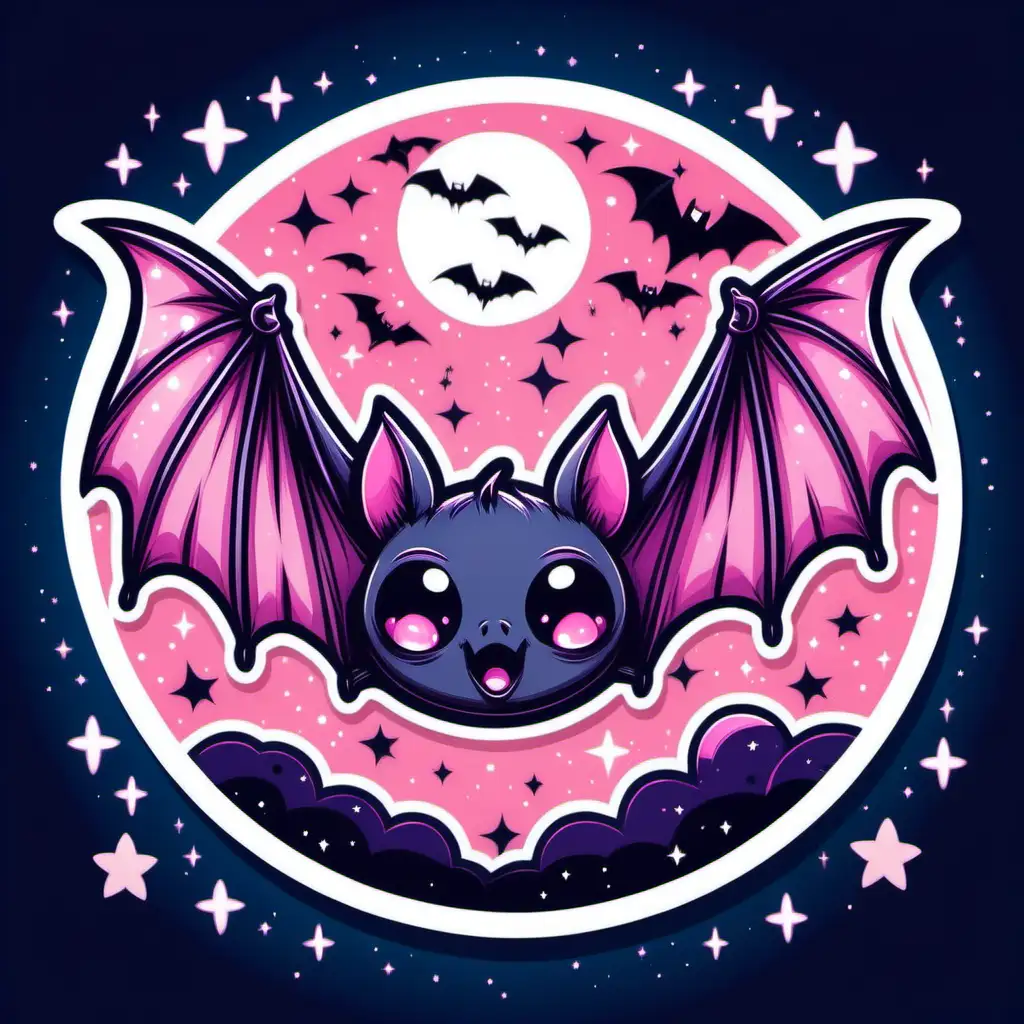 Cute Pastel Goth Vampire Bat Sticker with Night Sky