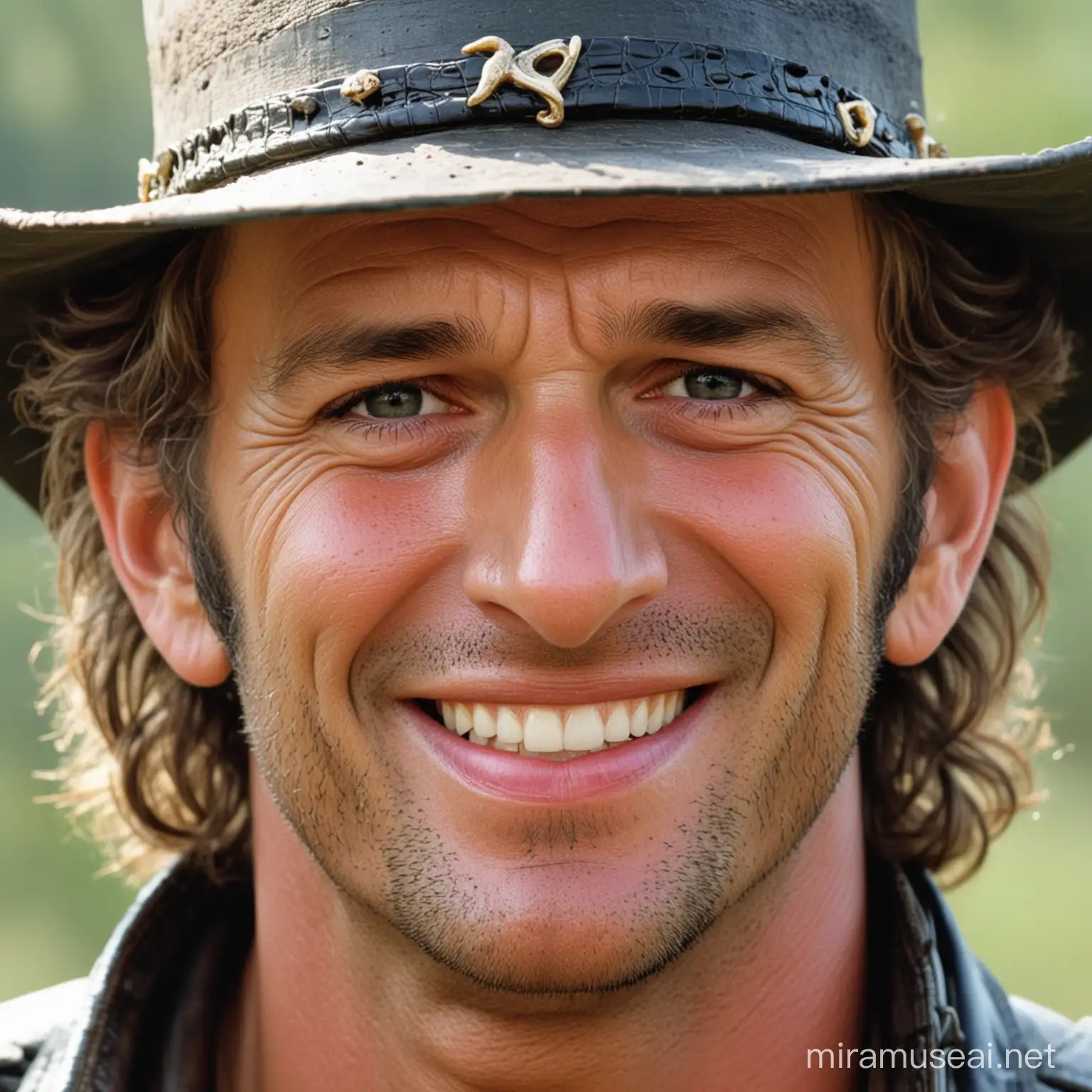 Smiling Crocodile Dundee with a Broken Nose