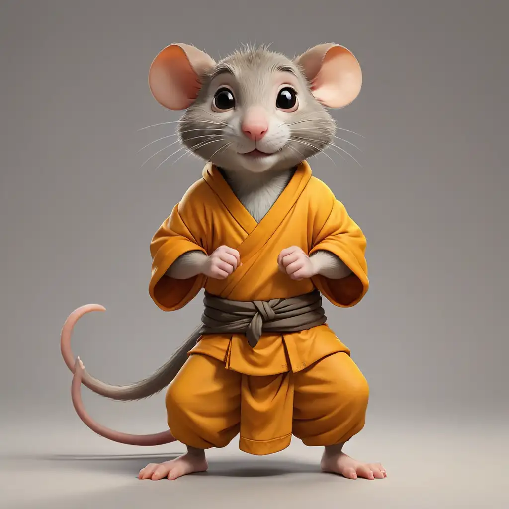 a rat in cartoon style in full body with the Buddhist monk clothes  with clear background
