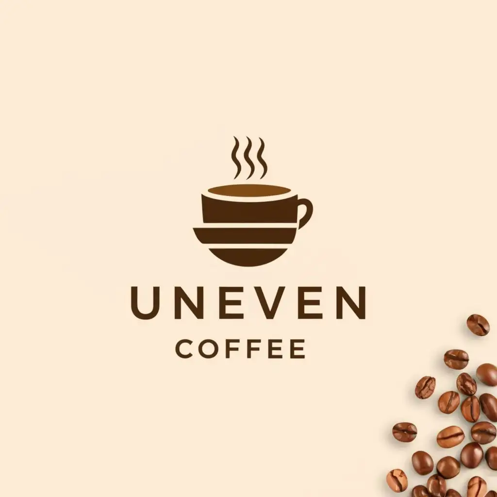 LOGO-Design-For-Uneven-Coffee-Artistic-Coffee-Cup-and-Beans-Emblem-for-Restaurant-Branding