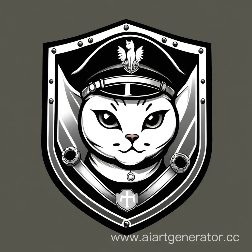 Эмблема в виде черного щита с нарисованным на нем белым котом в каске вермахта