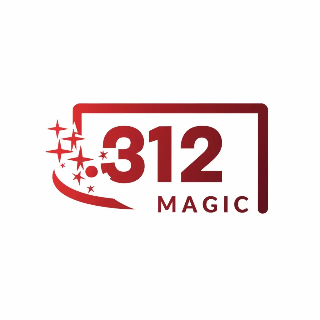 a logo design,with the text "312 Magic", main symbol:horizontal rectangular logo with a border and transparent 9or white) background. crimson is a prominent. The number 1 in the company name looks like a magic wand.,Minimalistic,be used in Education industry,clear background