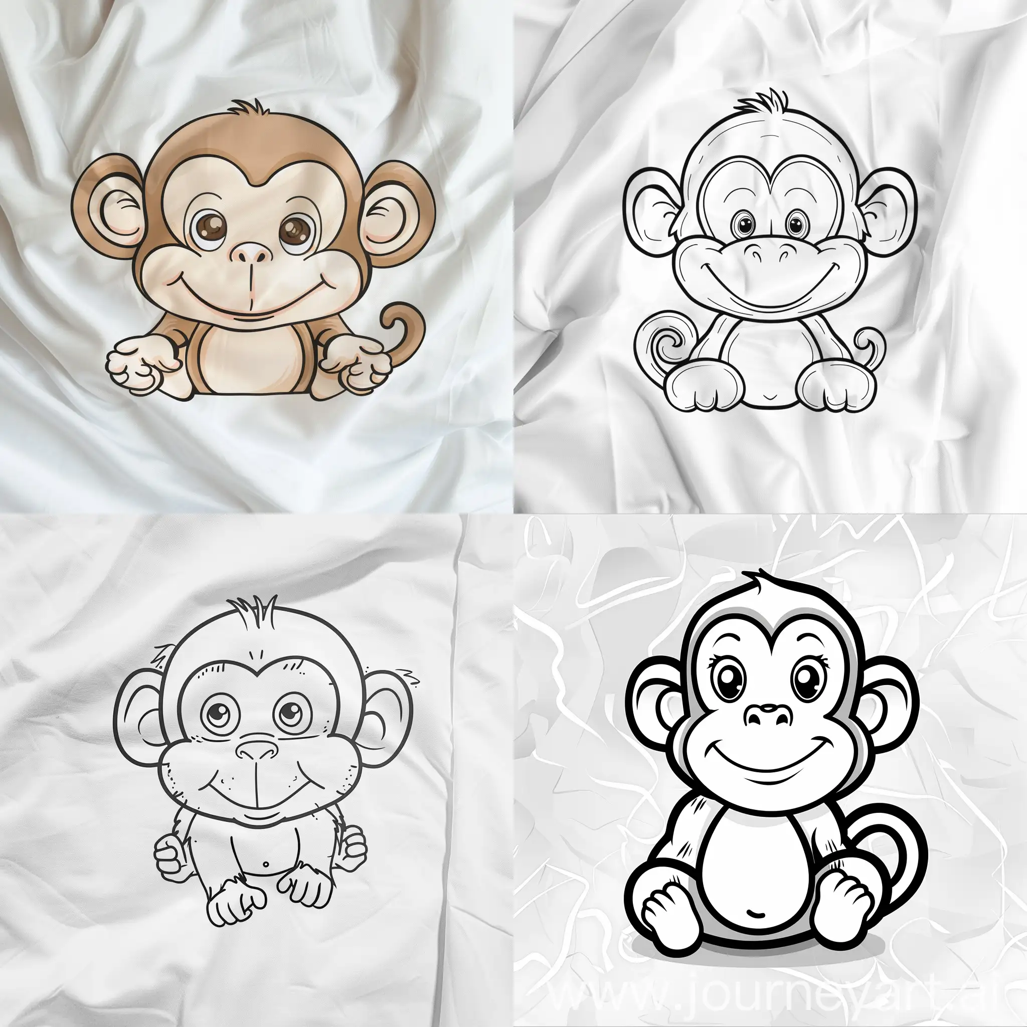 Dibuja un mono lindo y sencillo para libro de colorear de niños pequeños, sin escalas de grises en una hoja blanca con fondo liso sin dibujos