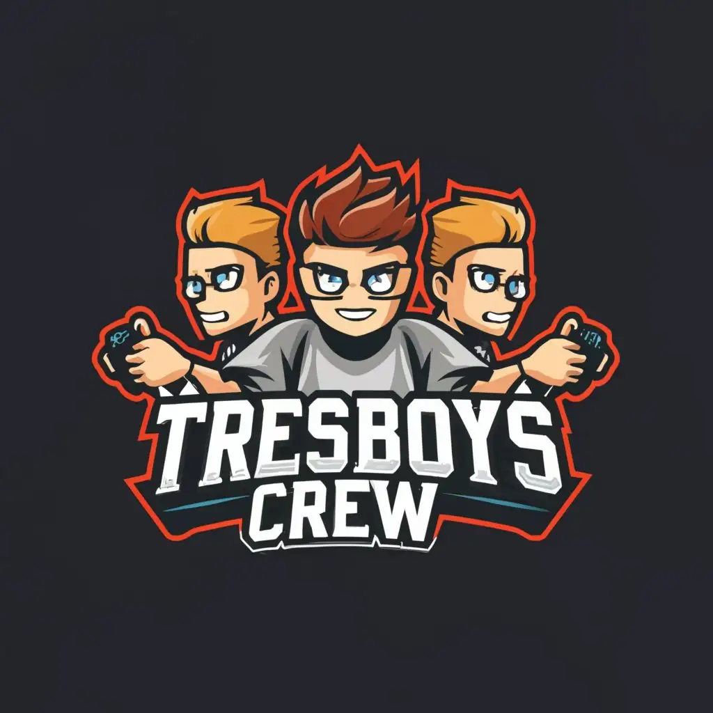 a logo design,with the text "Tresboys crew", main symbol:3 Gaming boys,complex,be used in Internet industry,clear background
