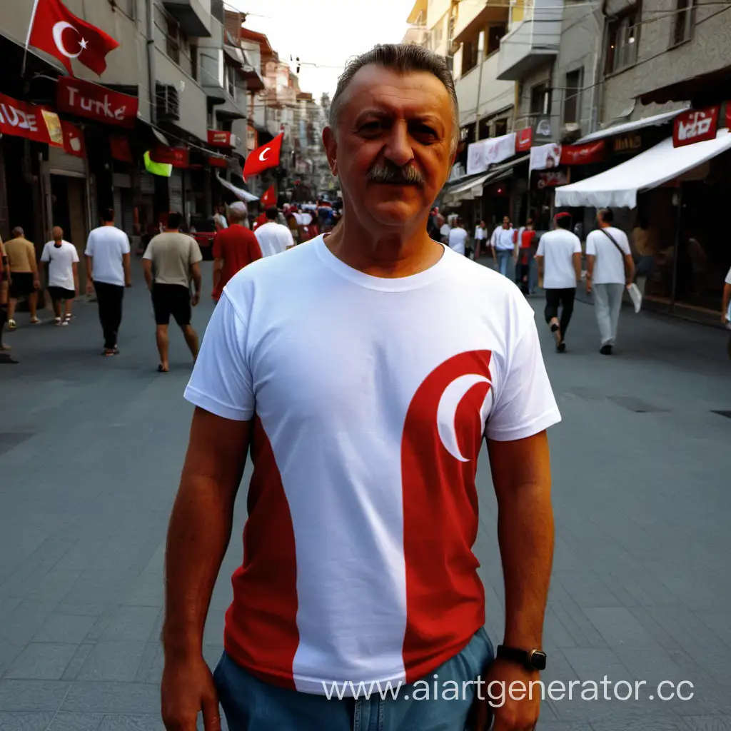 мужик в футболке с турецким флагом

