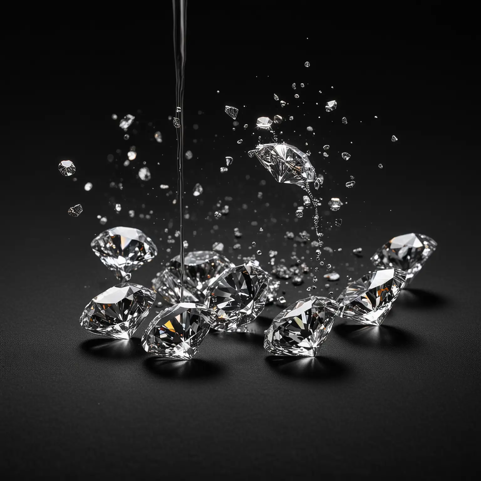 diamonds being poured onto a black background
