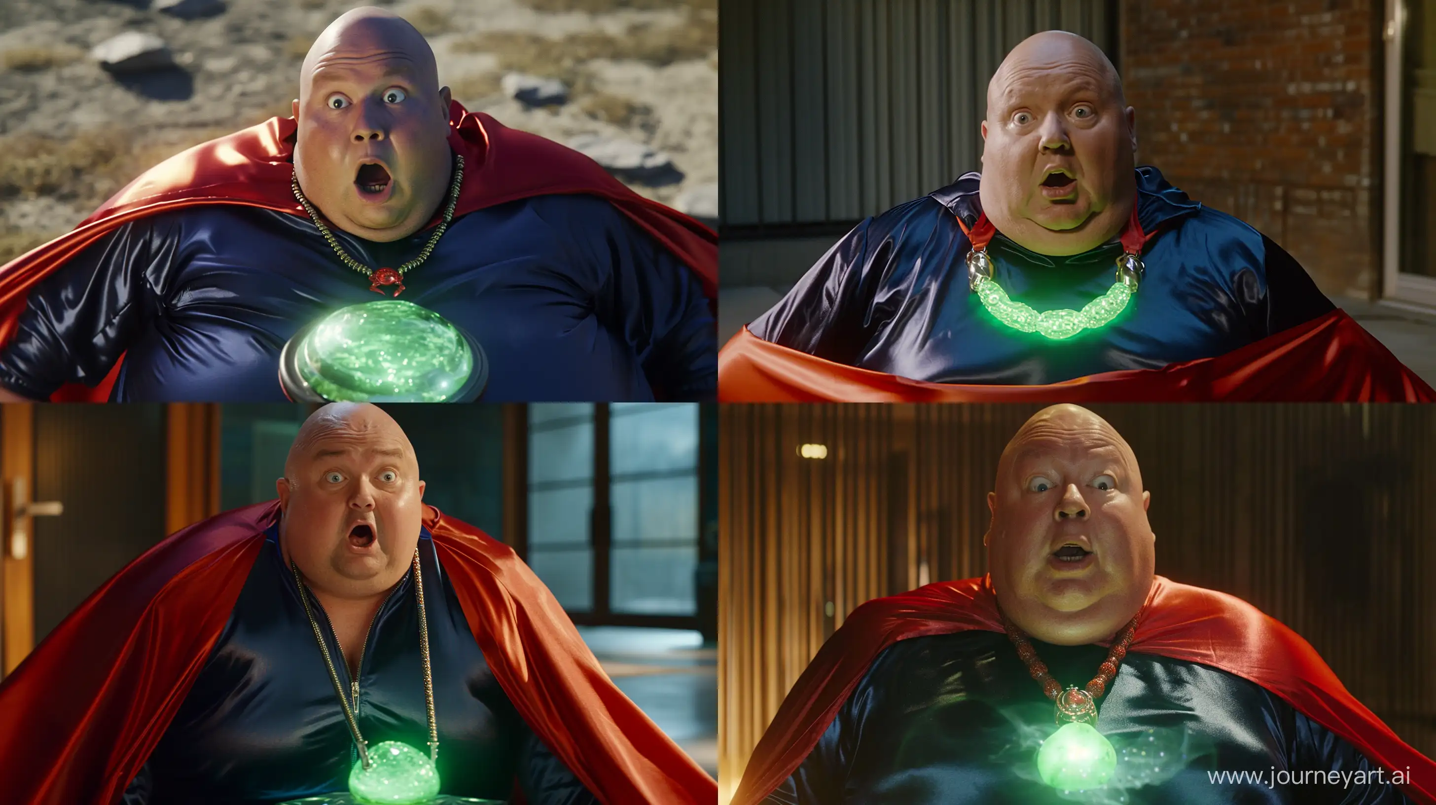 Surprised-Chubby-Man-in-Navy-Tracksuit-with-Glowing-Green-Necklace