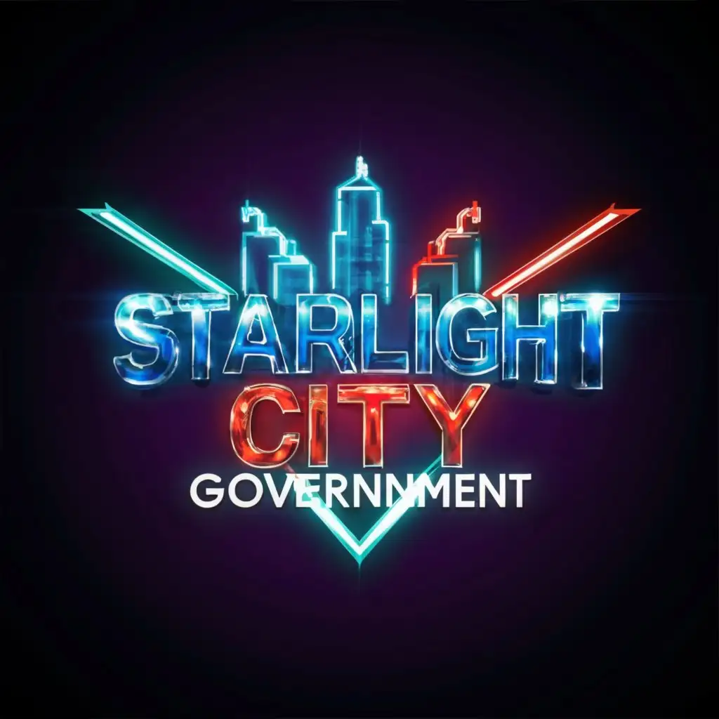 a logo design,with the text "STARLIGHT CITY GOVERNMENT", main symbol:Red a blue lights flashing of Skyscrapers while the police are in an intense battle with criminals And animation,Moderate,clear background