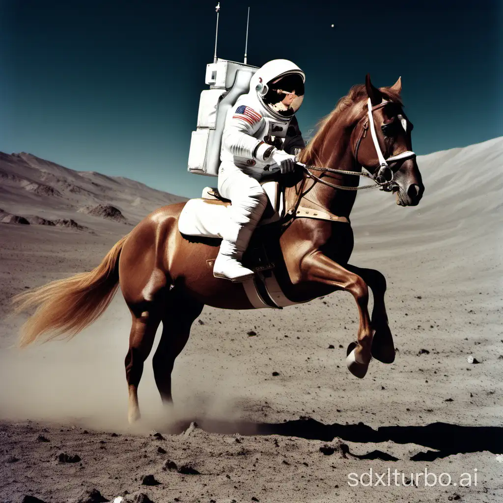 a photograph of an astronaut riding a horse.