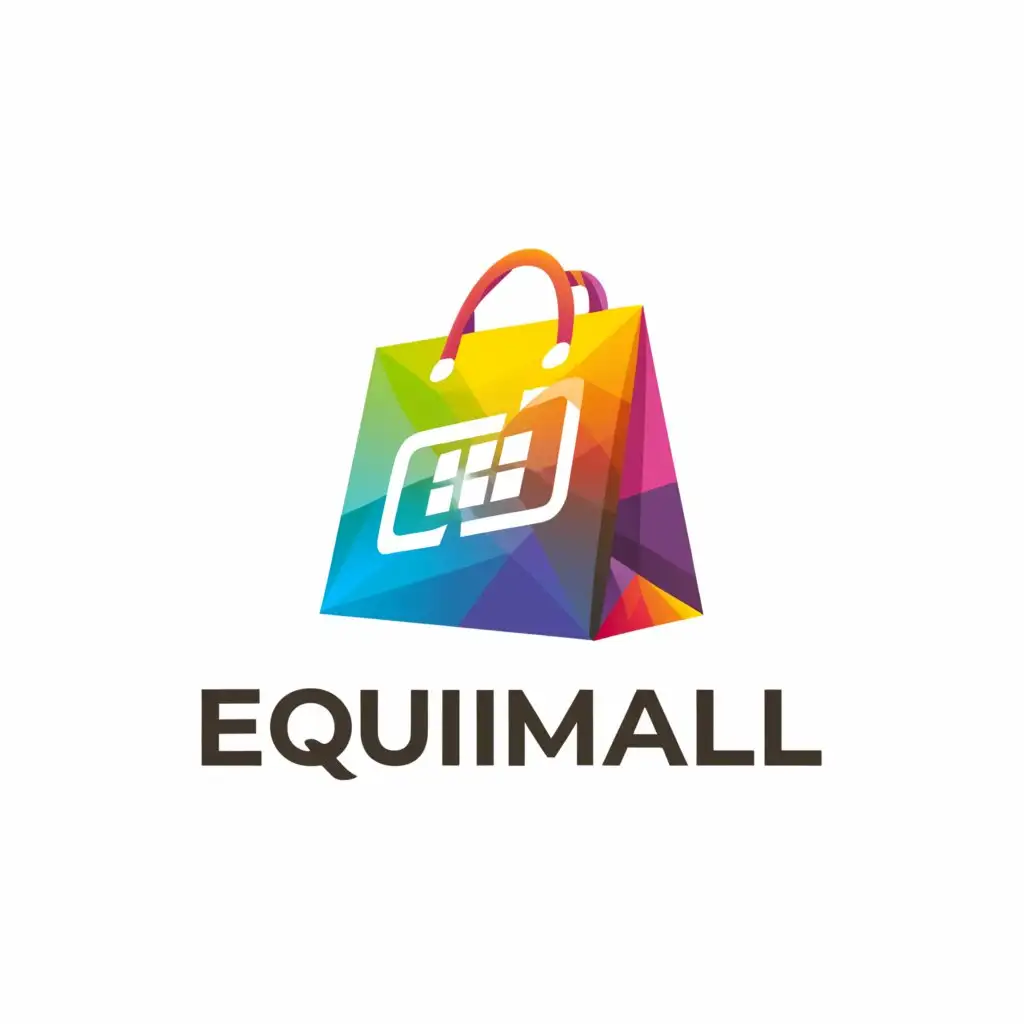 a logo design,with the text "EQUIMALL", main symbol:Combined shopping bag and digital elements,complex,clear background