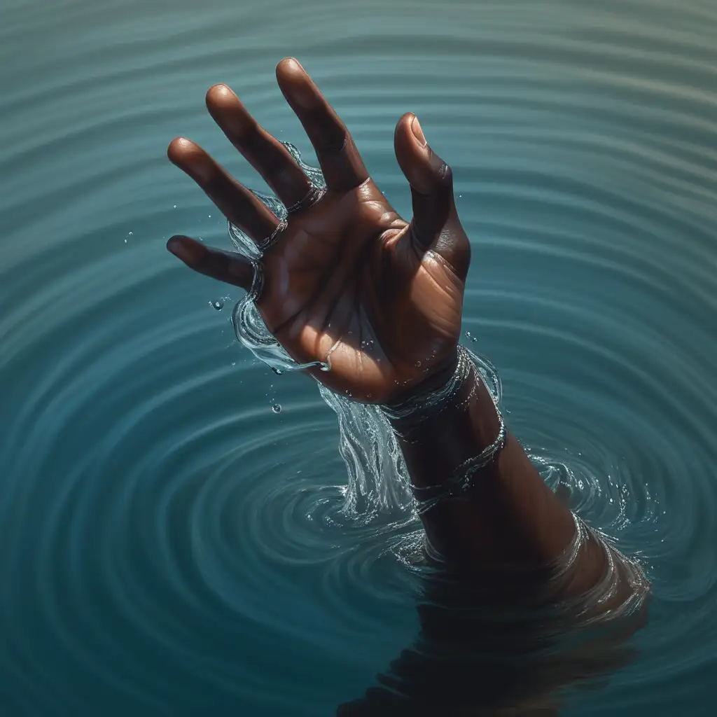 Dark skin hand reaching out of water, Renaissance 