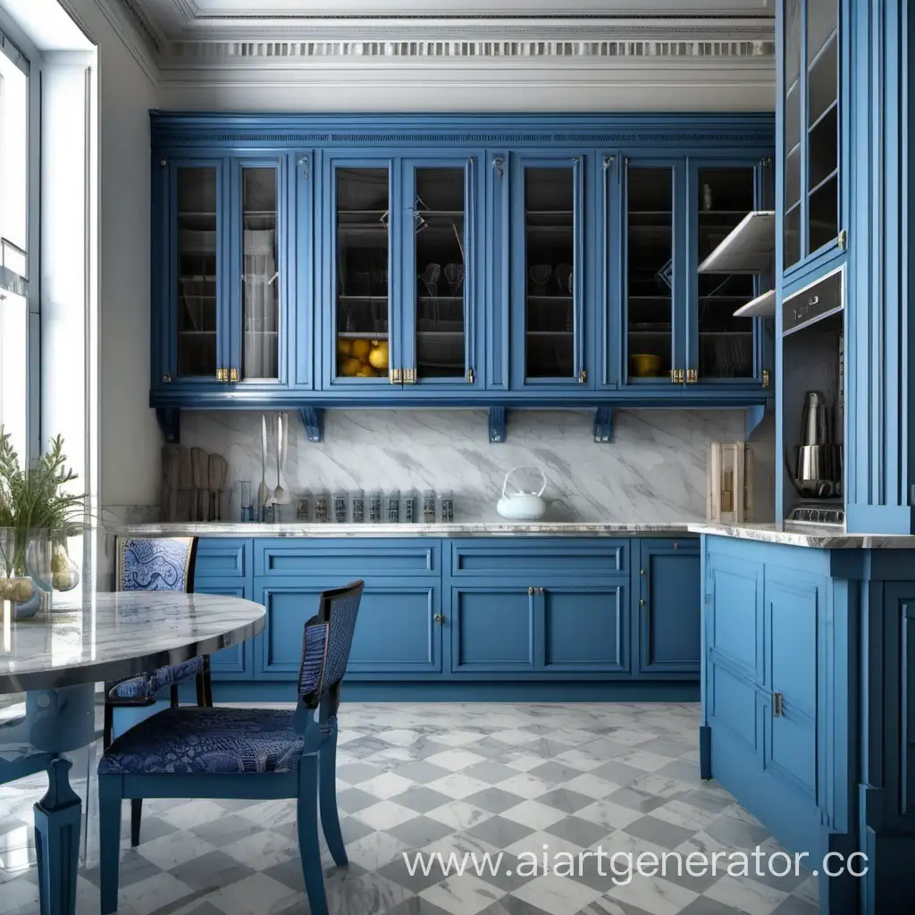 синяя кухня в стиле неоклассика
