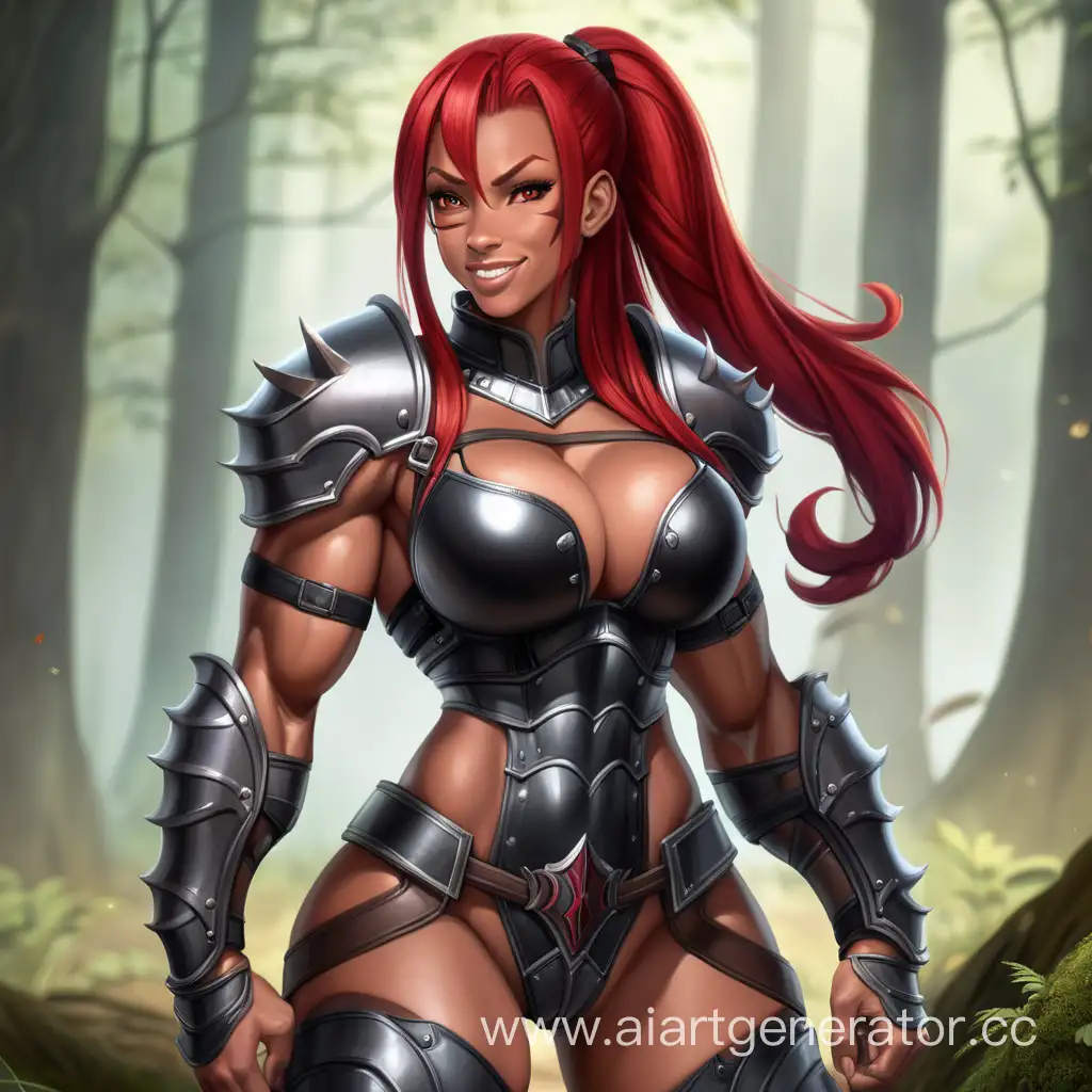 Majestic-Warrior-Woman-in-Scarlet-Red-Hair-and-Black-Armor