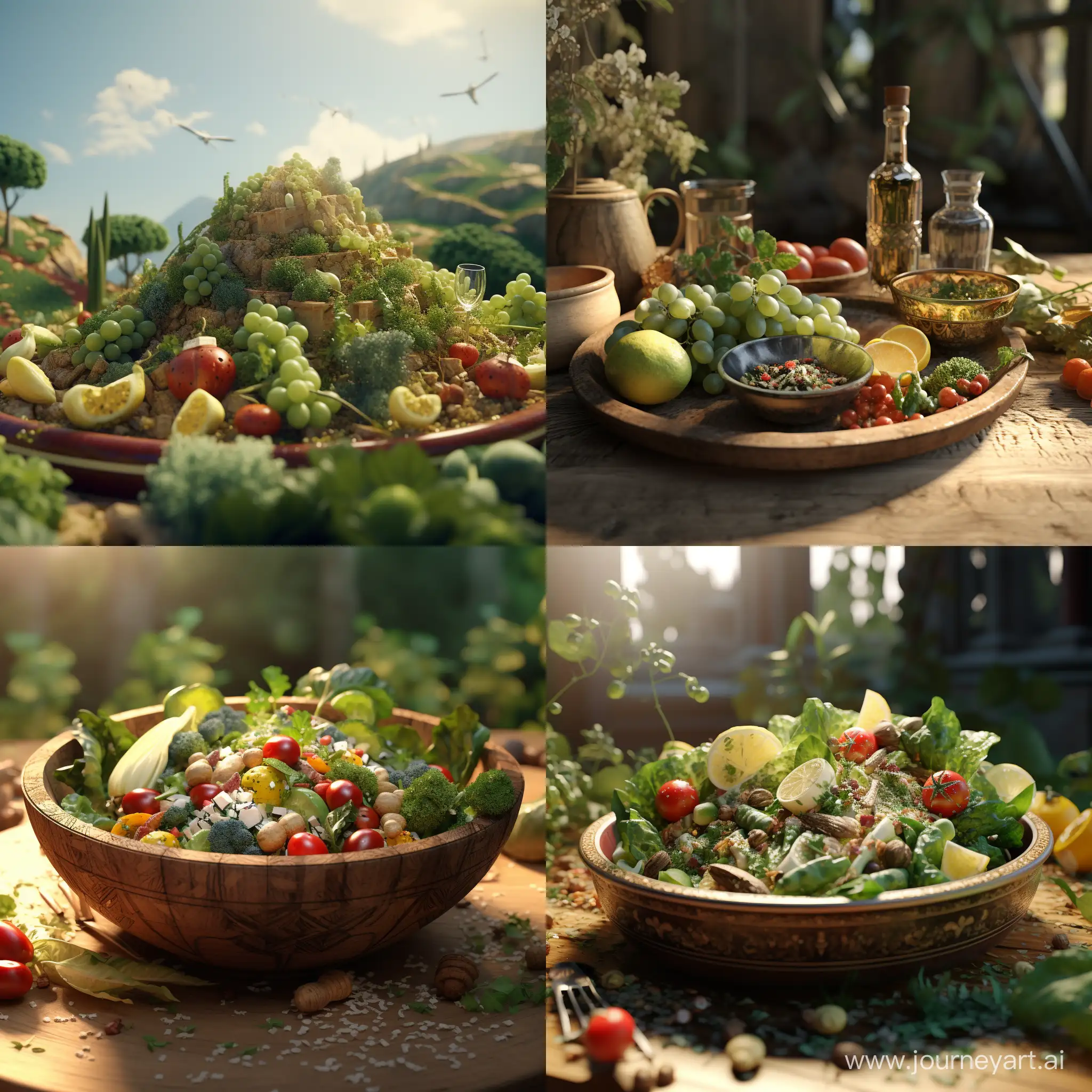 The ancient Greeks ate salad. 3D animation 