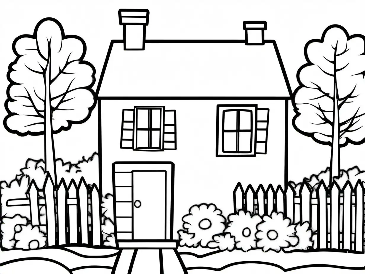Simple-House-Coloring-Page-for-Kids-Black-and-White-Line-Art