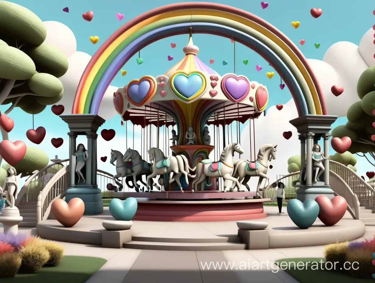 Enchanting-Friendship-Island-Rainbow-Harp-Statues-and-Heart-Carousel
