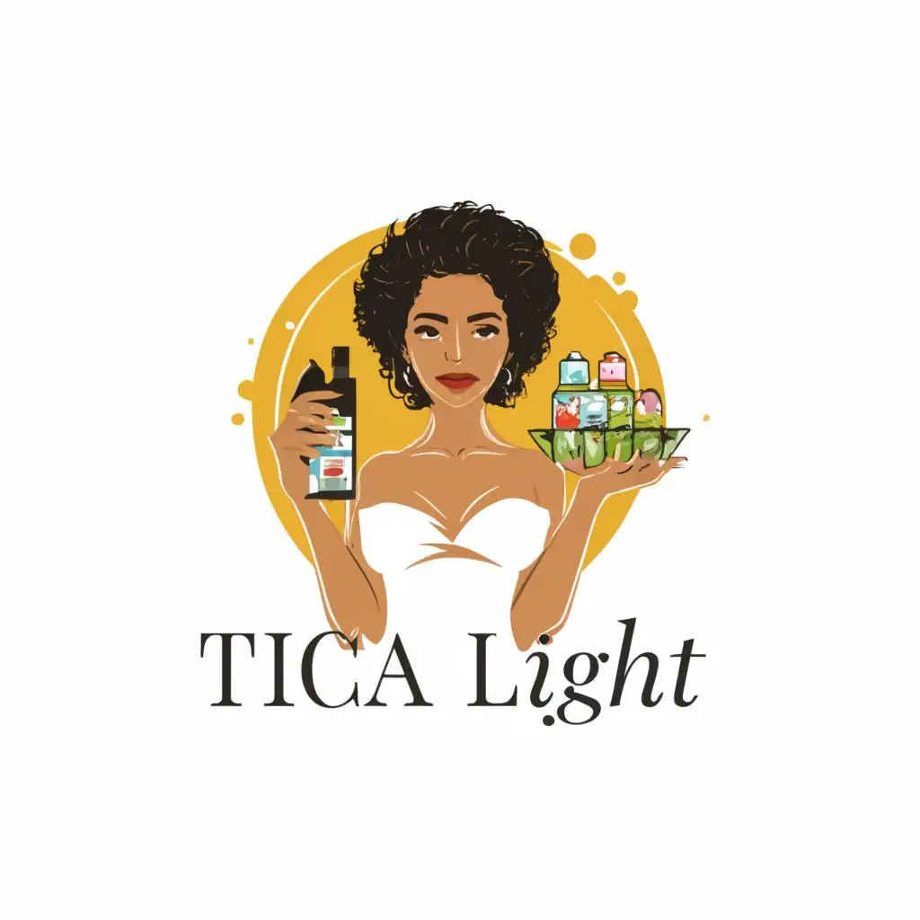 a logo design, with the text 'Tica Light', main symbol: Woman holding skin care products, with afro hair, moderate, to be used in Beauty Spa industry, clear background