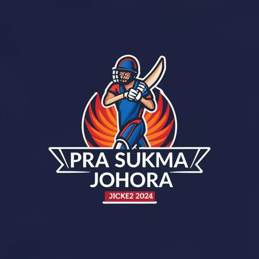 a logo design,with the text "PRA SUKMA JOHOR 2024
25-30 MAY 2024", main symbol:Johor Cricket Council Logo,Moderate,be used in Sports Fitness industry,clear background