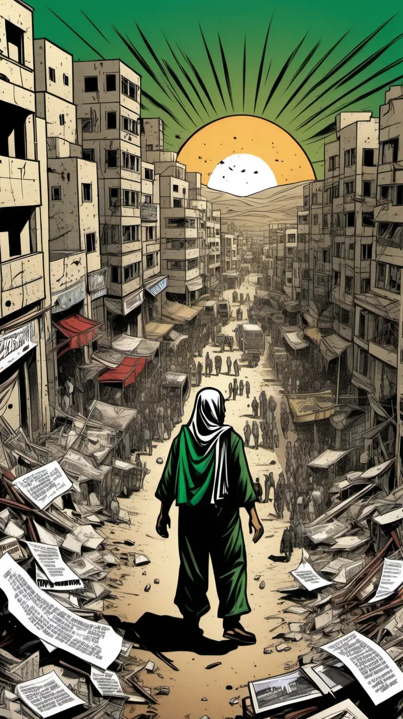 create a creative image of what's happening in palestine, comic book style