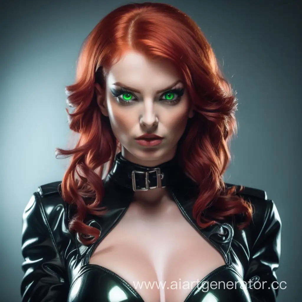 Dominant-RedHaired-Woman-in-Latex-with-Striking-Green-Eyes