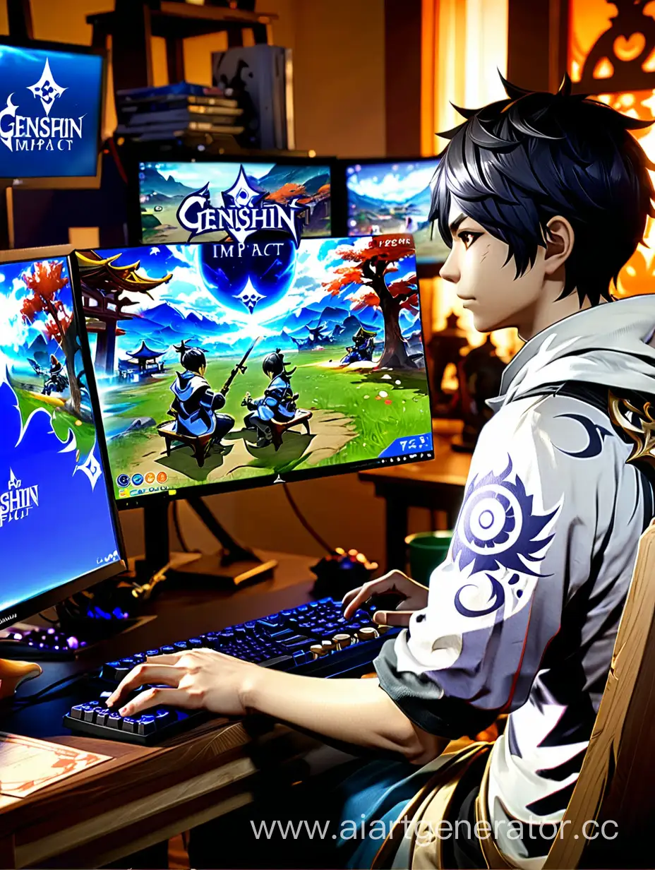 Player-Engaged-in-Genshin-Impact-Gameplay-at-Computer