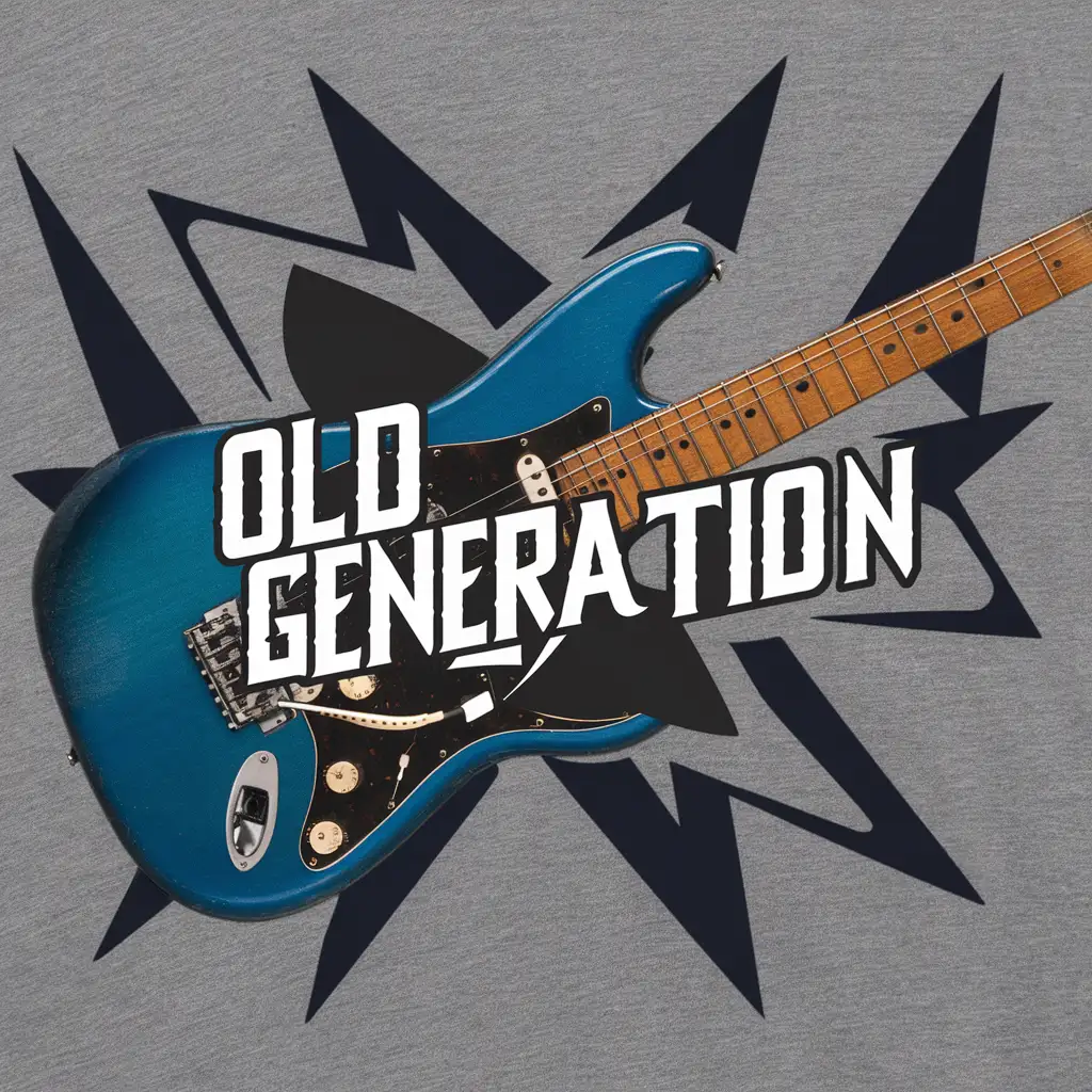 Tee logo taustalla sininen sähkökitara; tekstistä: "Old Generation" 