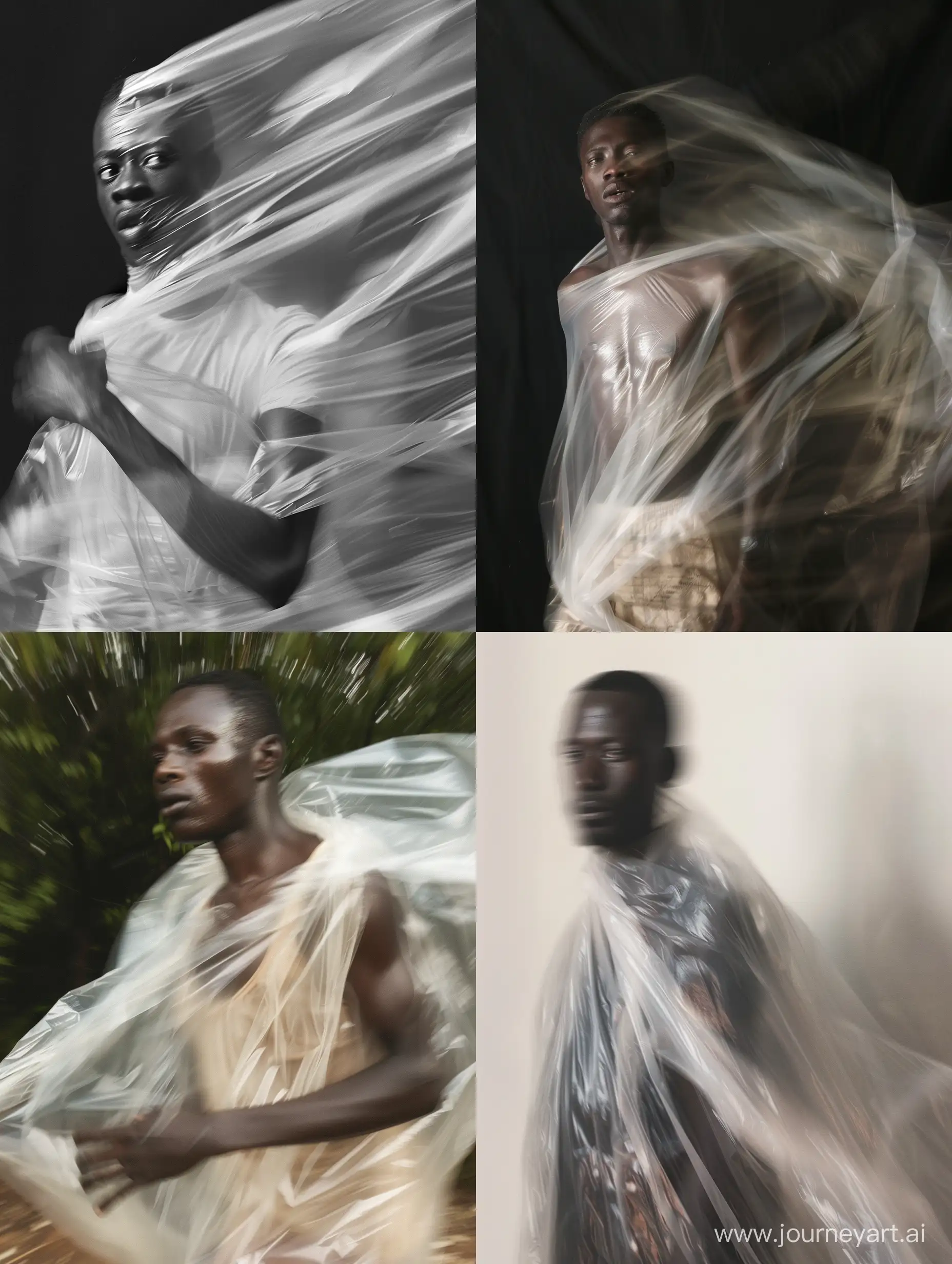African-Man-with-Blurry-Plastic-Bag-WaistUp-Portrait