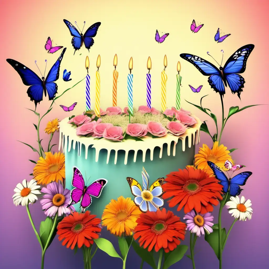 Magical Birthday Celebration with Flowers Birds and Butterflies
