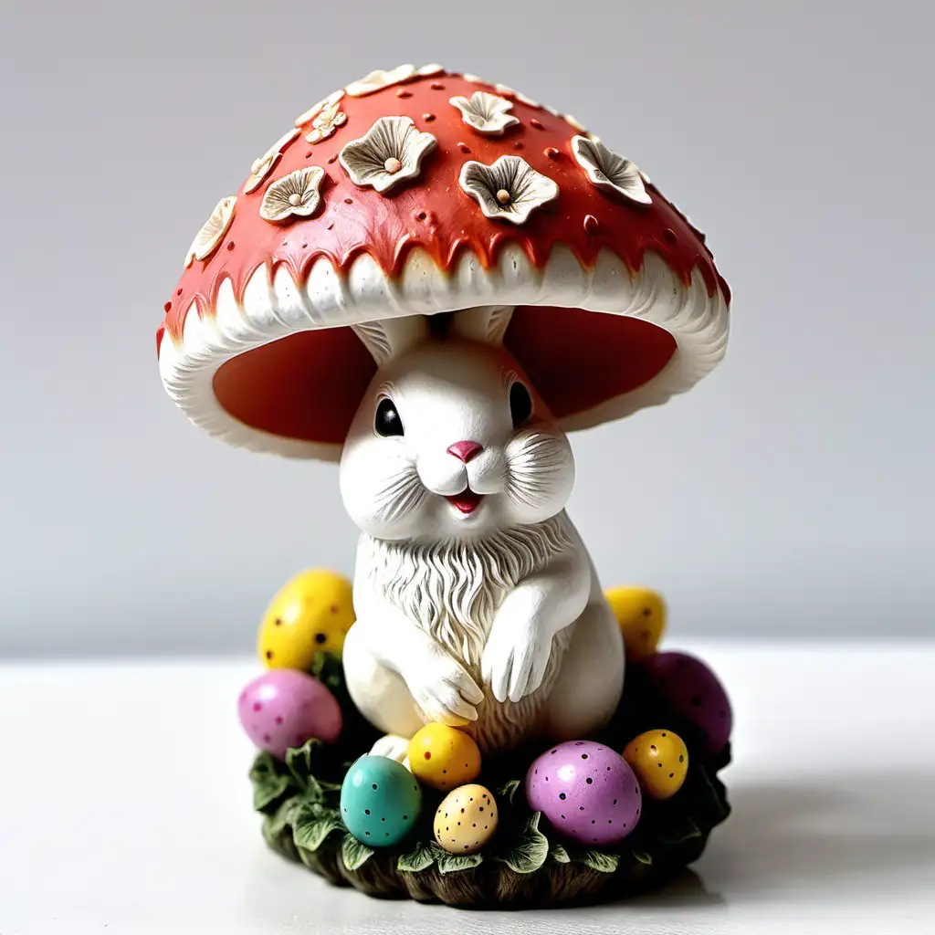 Charming Easter Resin Rabbit Mushroom Display