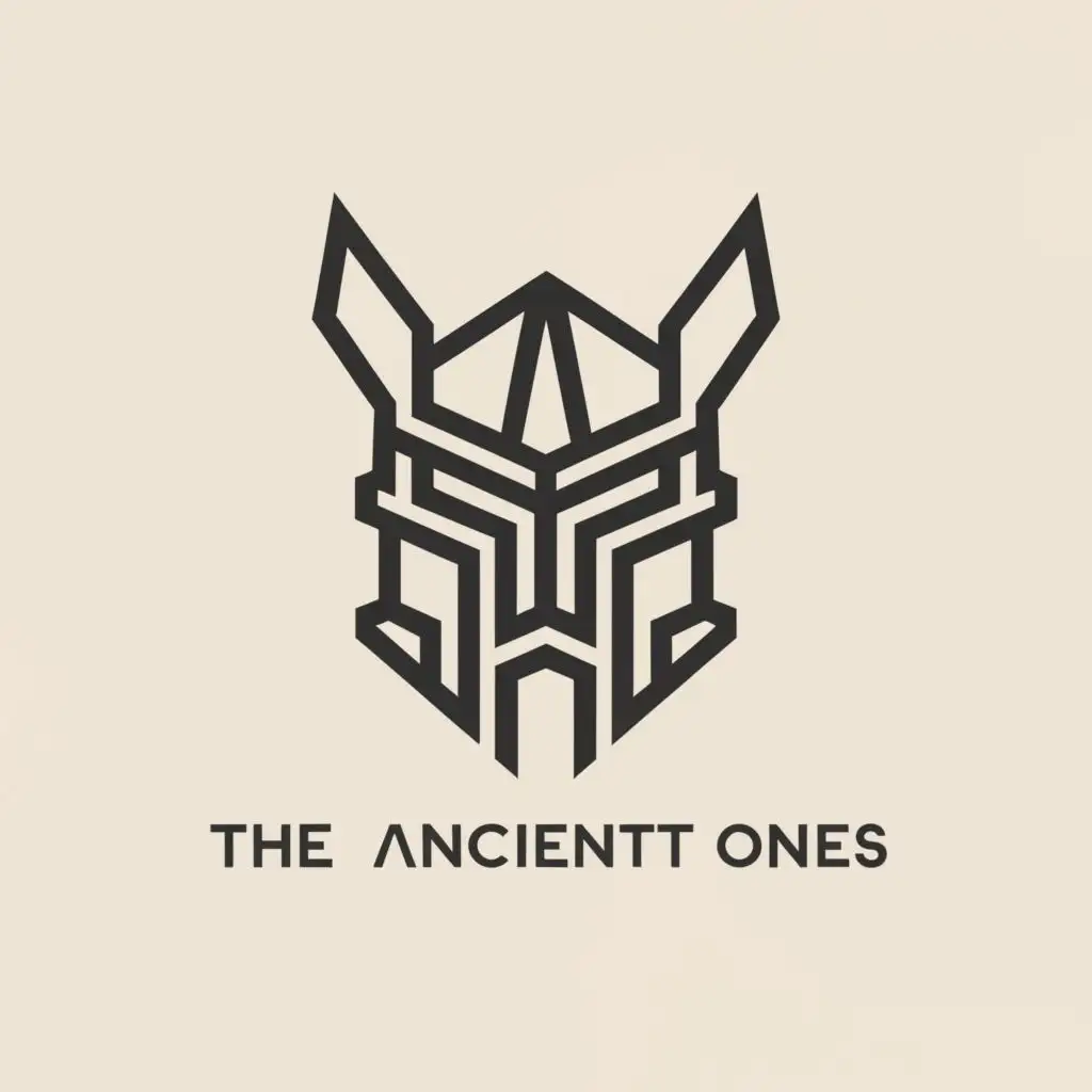 a logo design,with the text "The Ancient Ones", main symbol:robot warrior mask,Minimalistic,be used in Entertainment industry,clear background