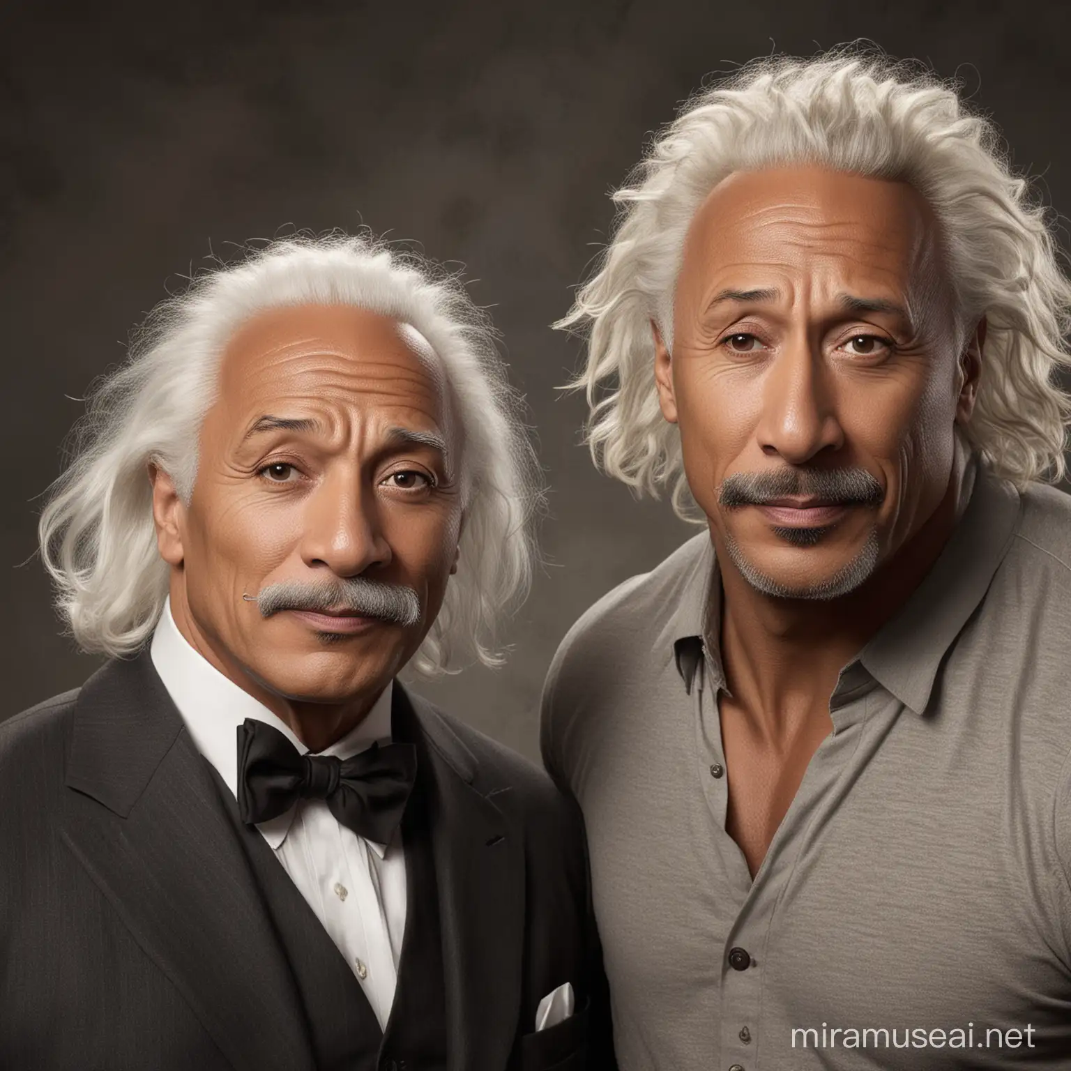 Einstein and Dwayne Johnson Engage in Intellectual and Physical Dialogue