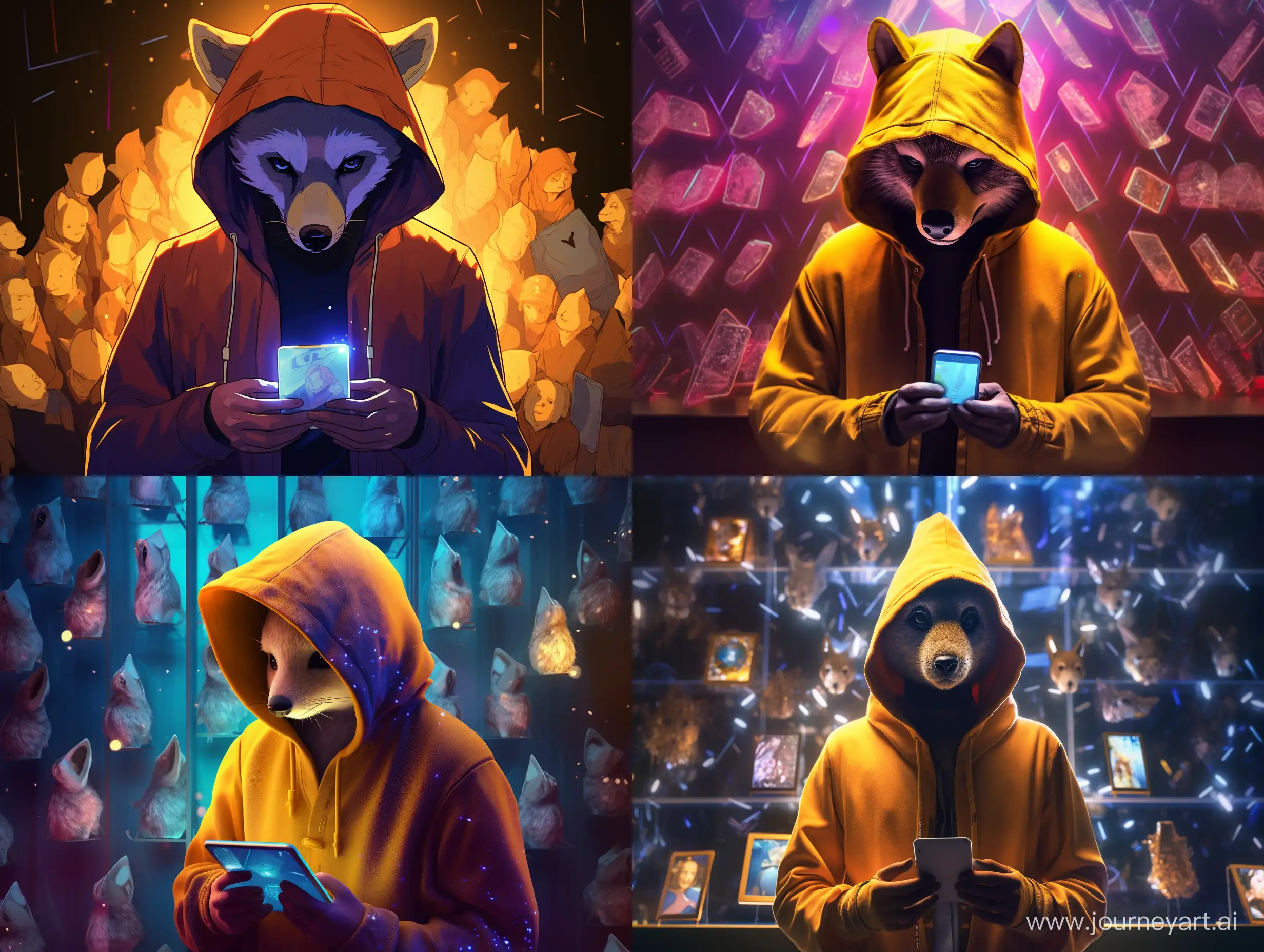 Urban-Explorer-in-Yellow-Hoodie-with-Raccoon-Mask-Surrounded-by-Shards
