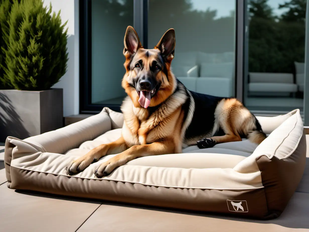 Luxurious German Shepherd Enjoying Orthopedic Comfort on Terrace MUSE AI