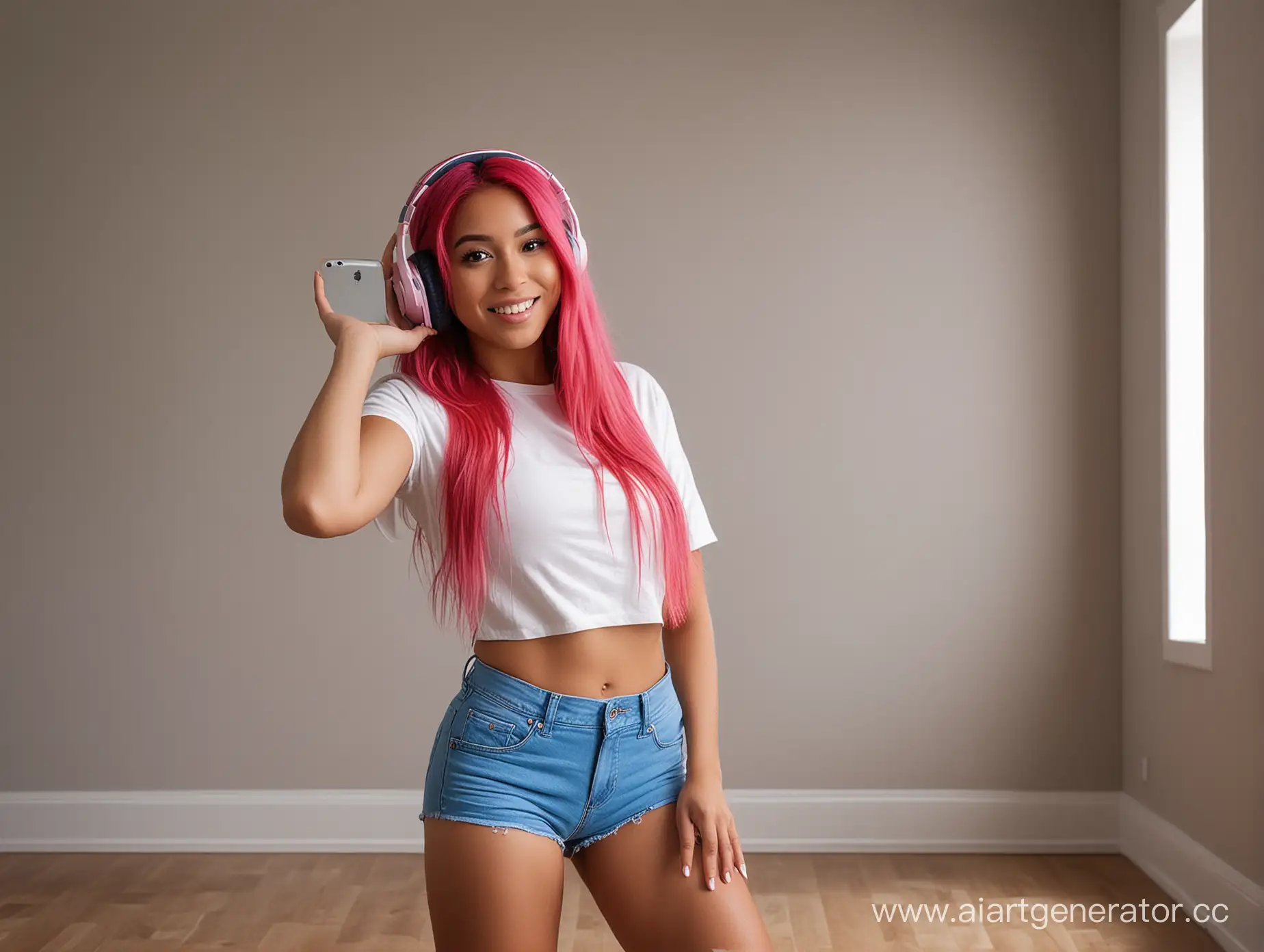 Latina-Woman-Posing-for-Selfie-with-Bright-Pink-Hair
