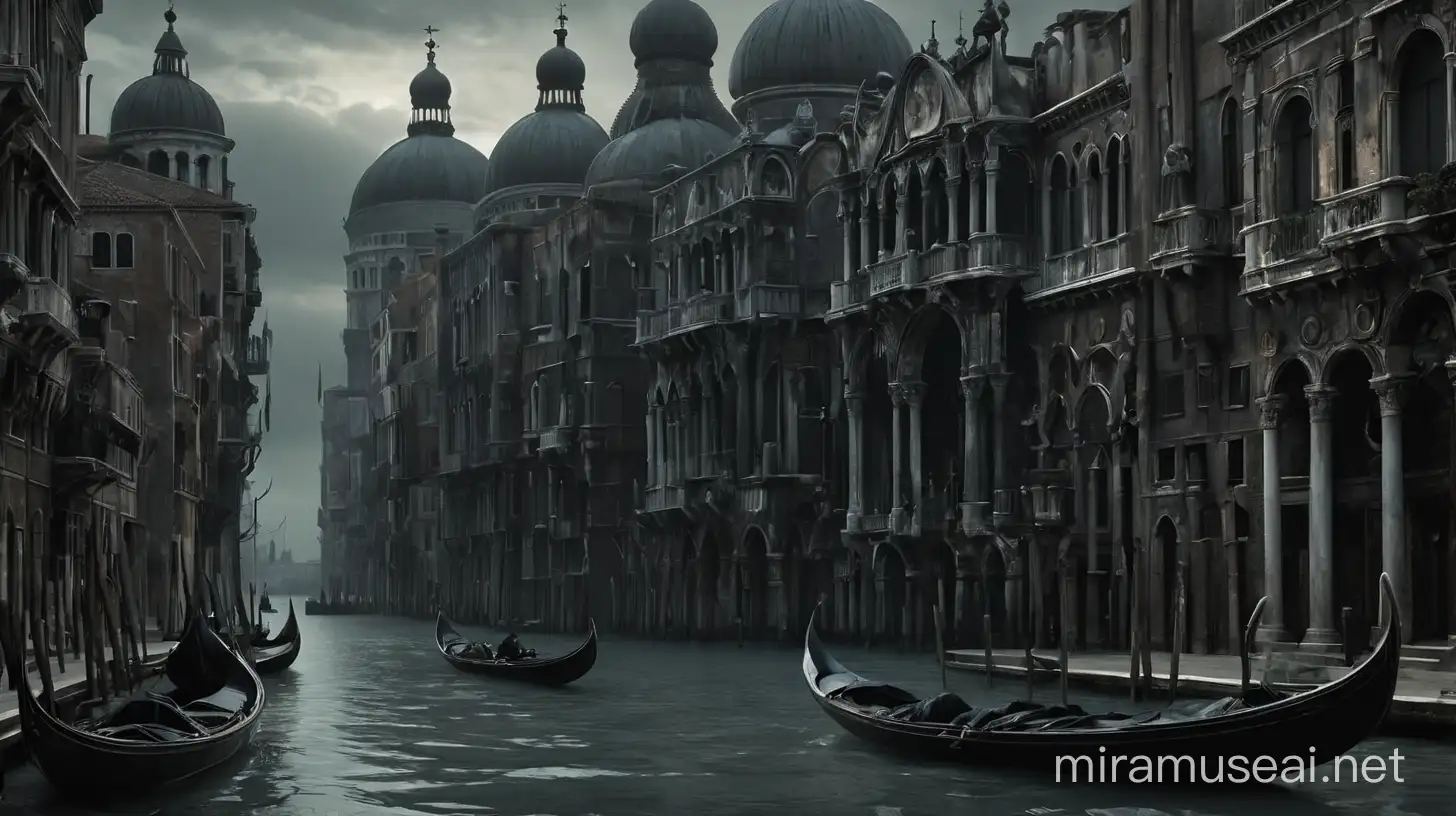 Gigers Dark Venice Surreal Cityscape with Gothic Architecture and Futuristic Elements