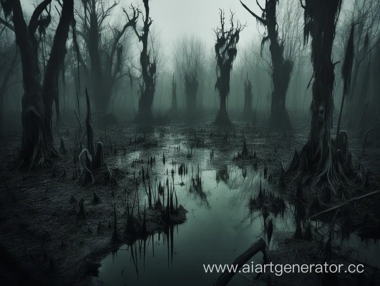 Mystical-and-Eerie-Scene-in-a-Gloomy-Scary-Swamp