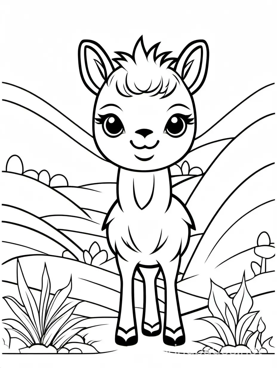Adorable-Baby-Llama-Coloring-Page-for-Kids-Simple-Line-Art-on-White-Background